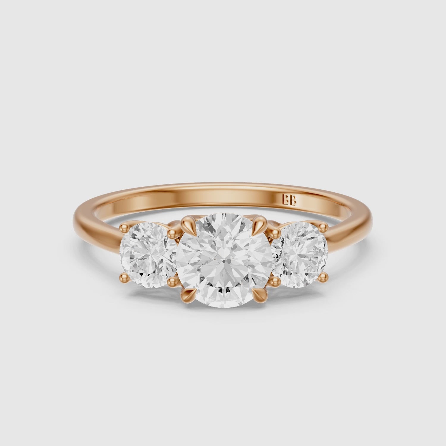 Load video: Vanessa Three Stone Round Cut Lab Grown Diamond Ring