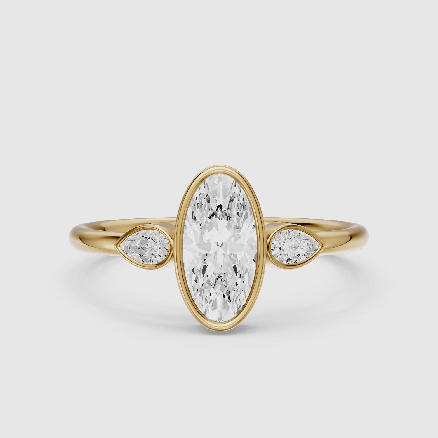 Load video: Eliza Moval Moissanite Diamond Bezel Ring with Pear Side Stones