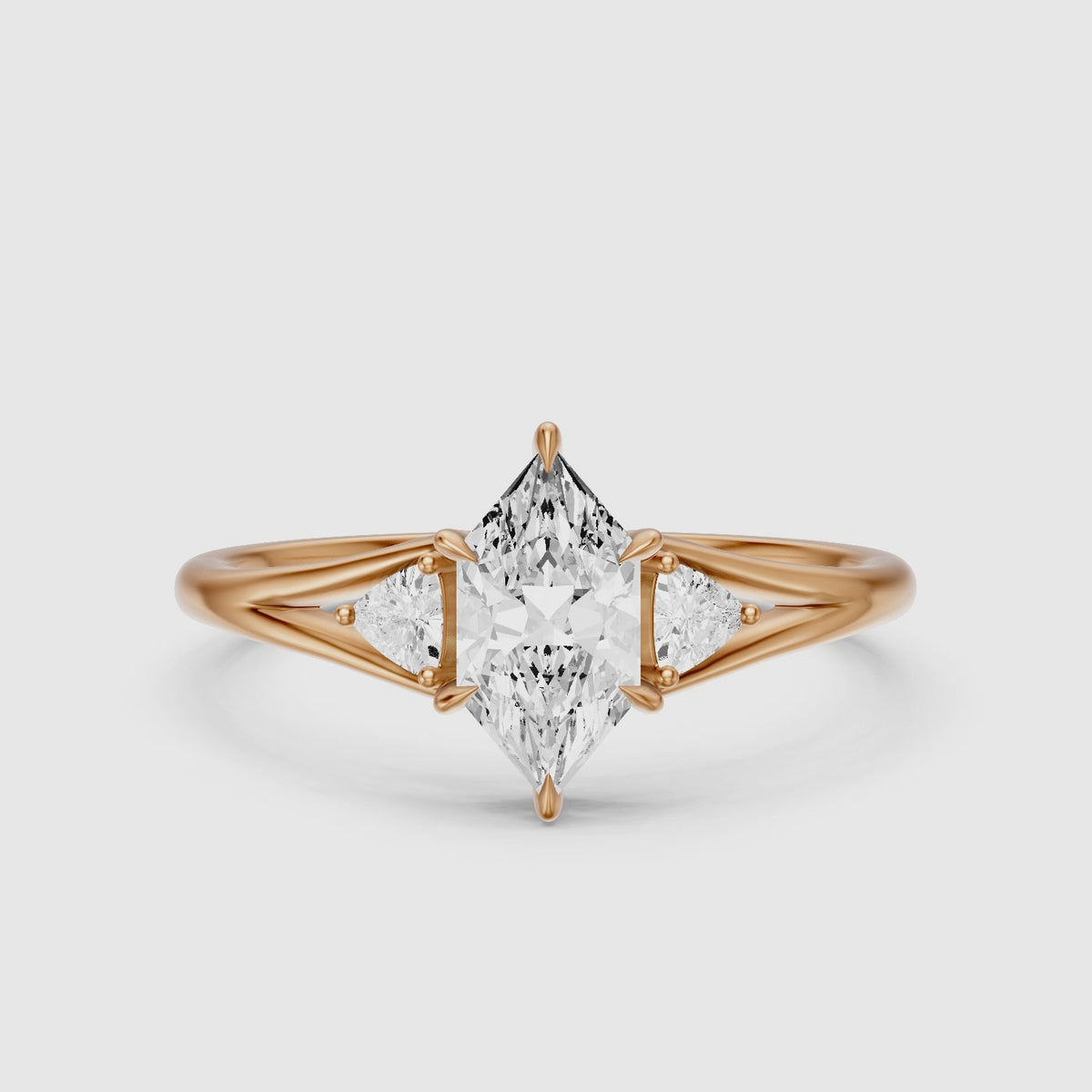 Load video: Mafalda Three Stone Dutch Marquise Lab Grown Diamond Ring with Trillion Side Stones