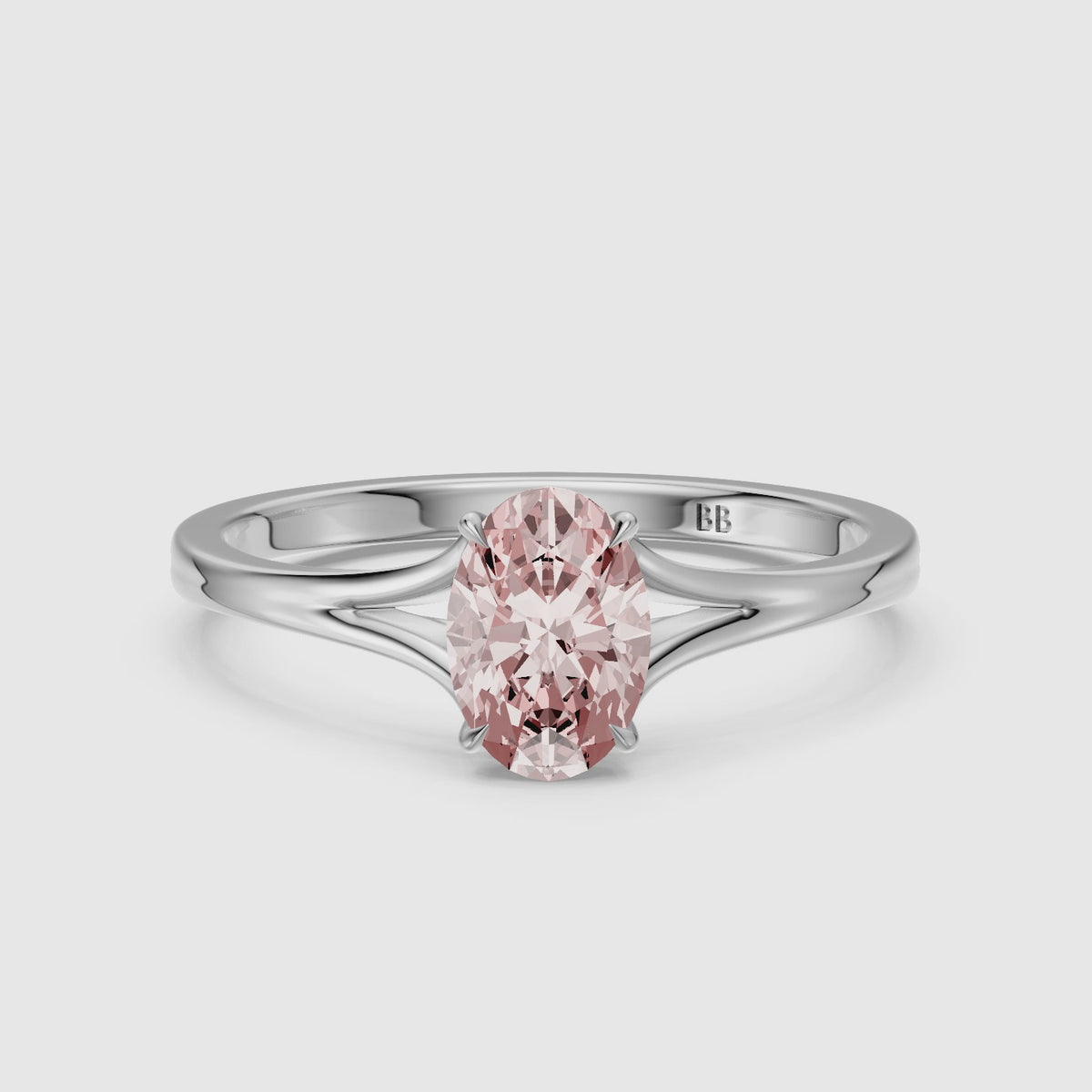 Load video: Ainslee Oval Pink Lab Grown Diamond Split Shank Solitaire Ring