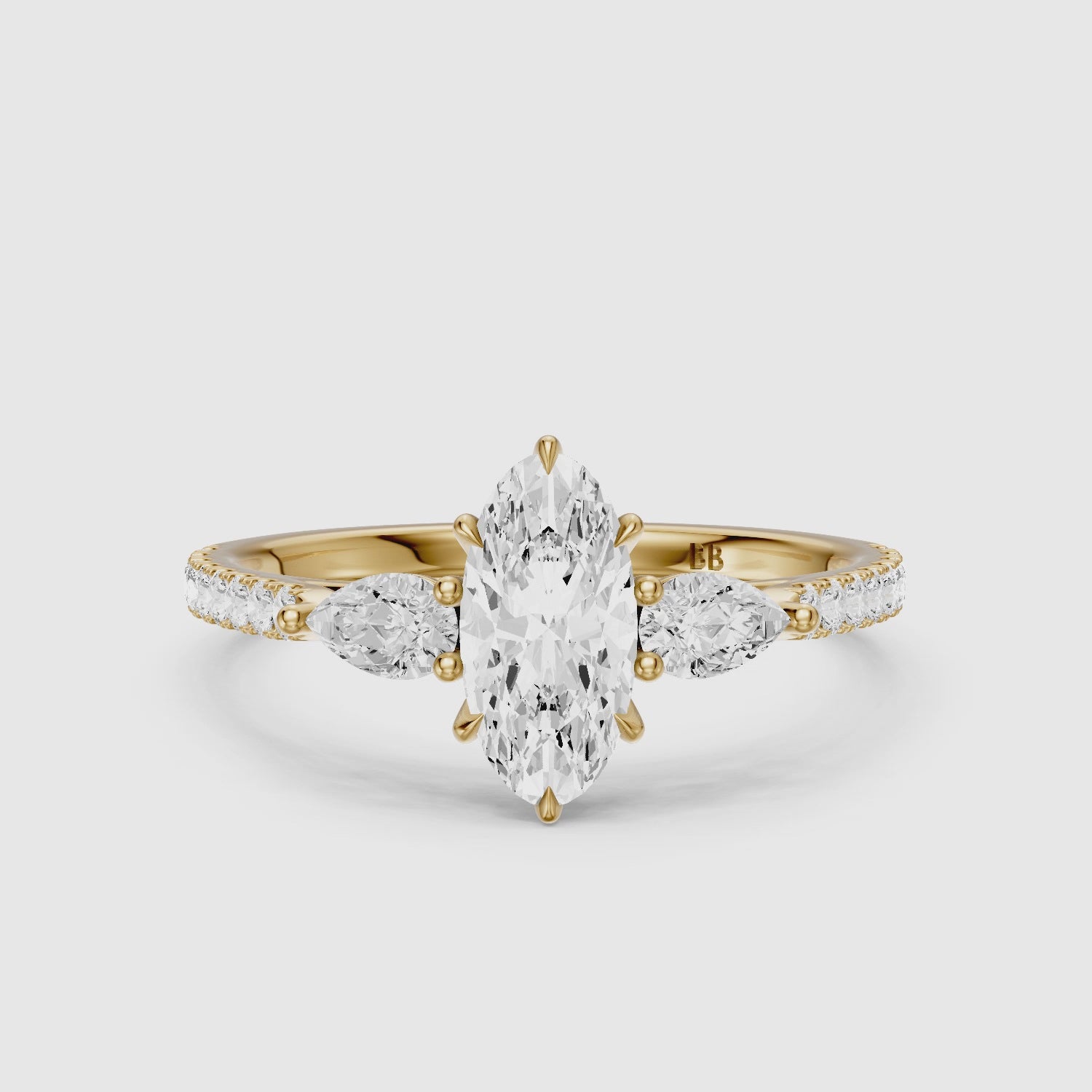 Load video: Nerea Moval Lab Grown Diamond Ring with Pear Side Stones
