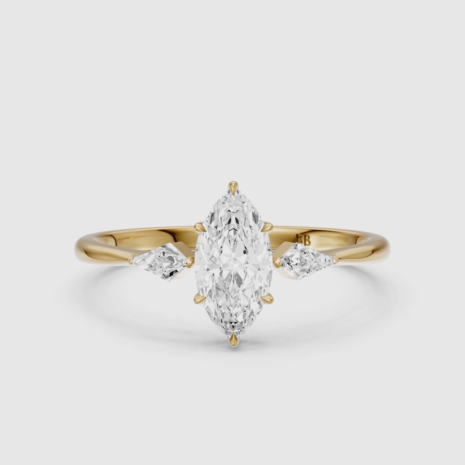 Load video: Allison Marquise Cut Side Kite Cut Moissanite Diamond Engagement Ring