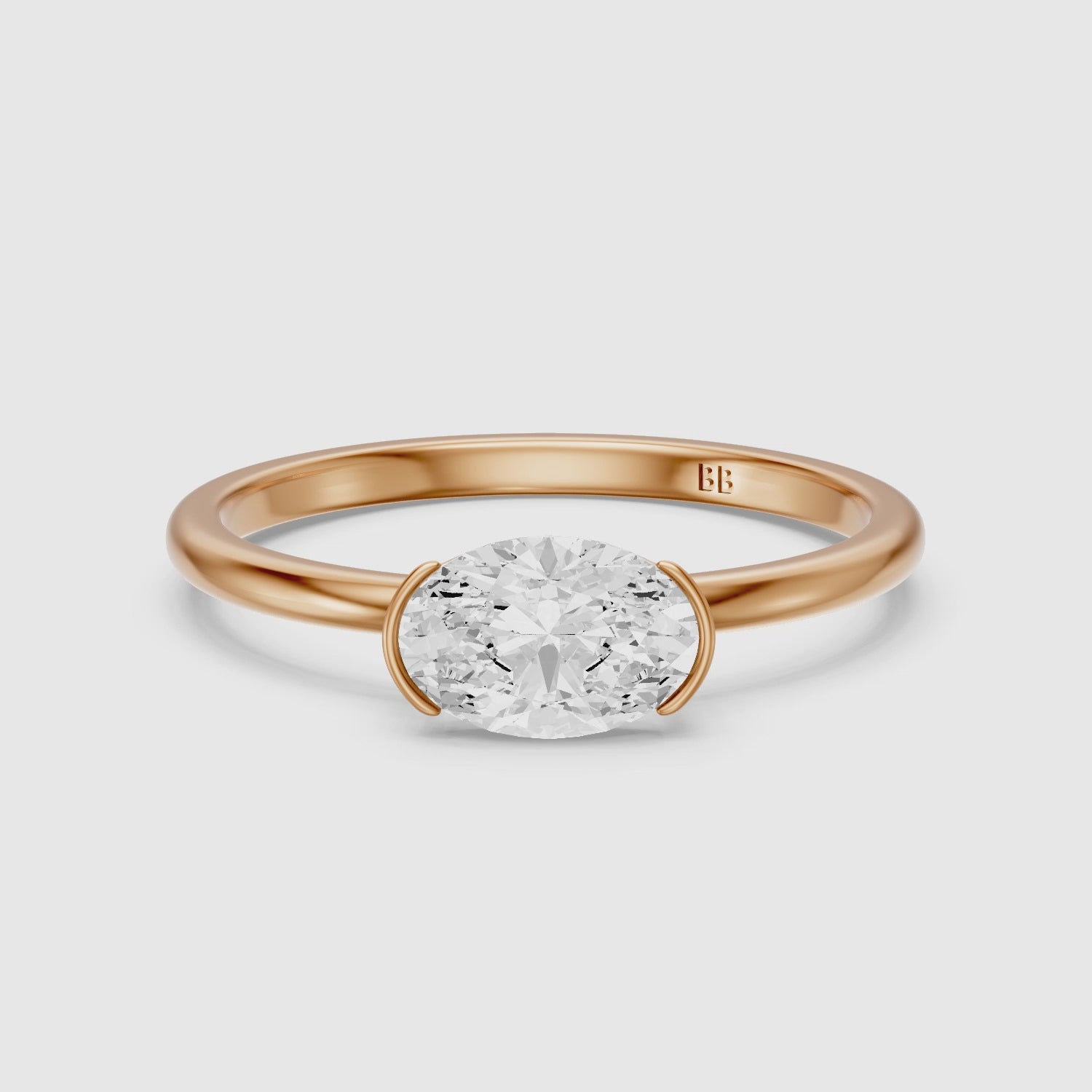 Load video: Zendaya Oval Cut East West Half Bezel Lab Grown Diamond Ring