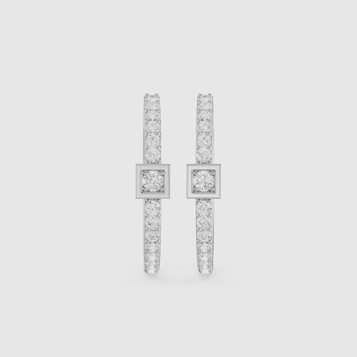 Load video: Emese Round Lab Grown Diamond Square Station Petite Hoop Earrings