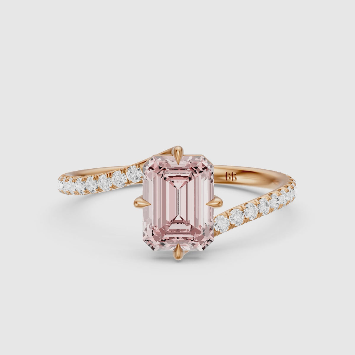 Load video: Tinsley Emerald Cut Pink Lab Grown Diamond Split Shank Ring