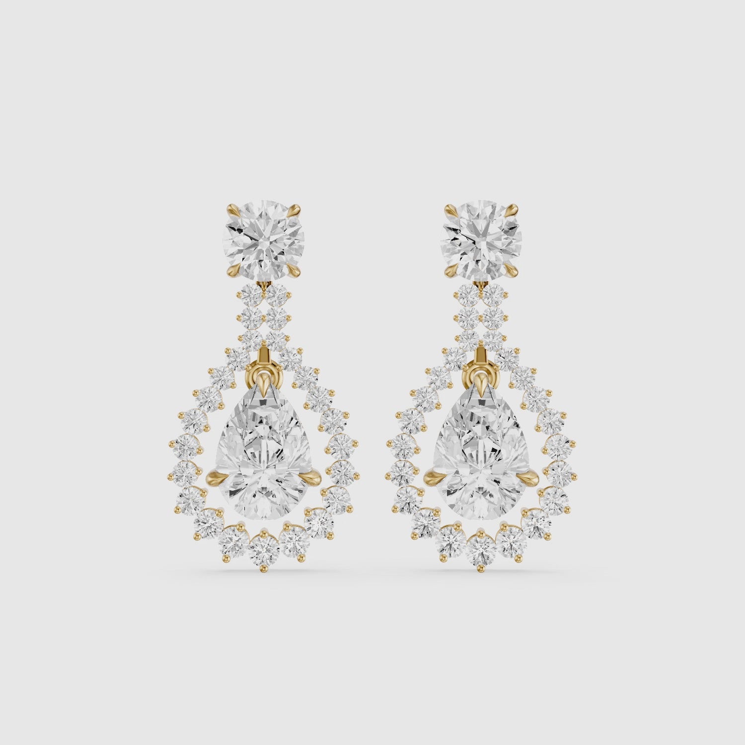 Load video: Wendy Pear and Round Lab Grown Diamond Halo Drop Earrings