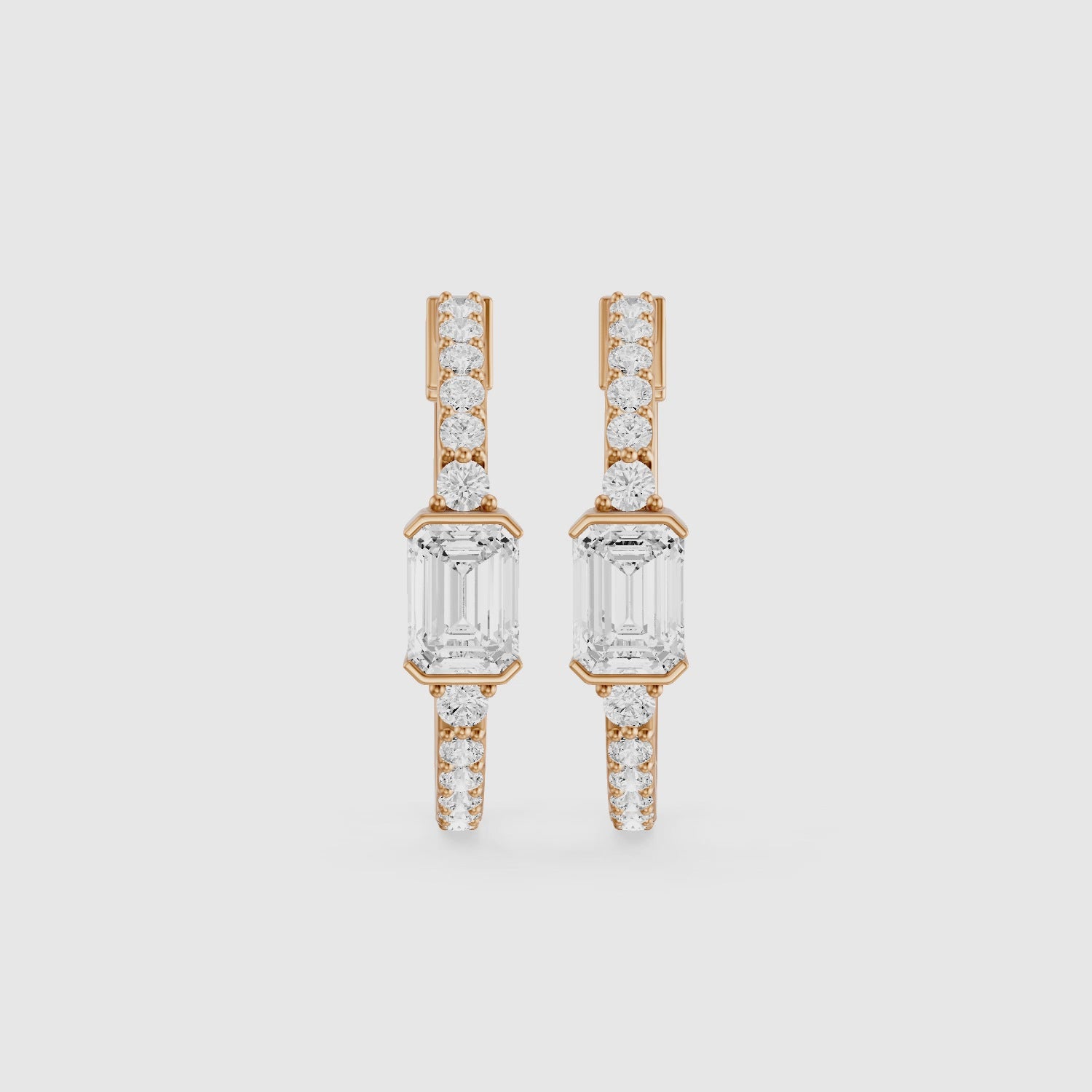 Load video: Pola Emerald Cut and Round Lab Grown Diamond Petite Hoop Earrings