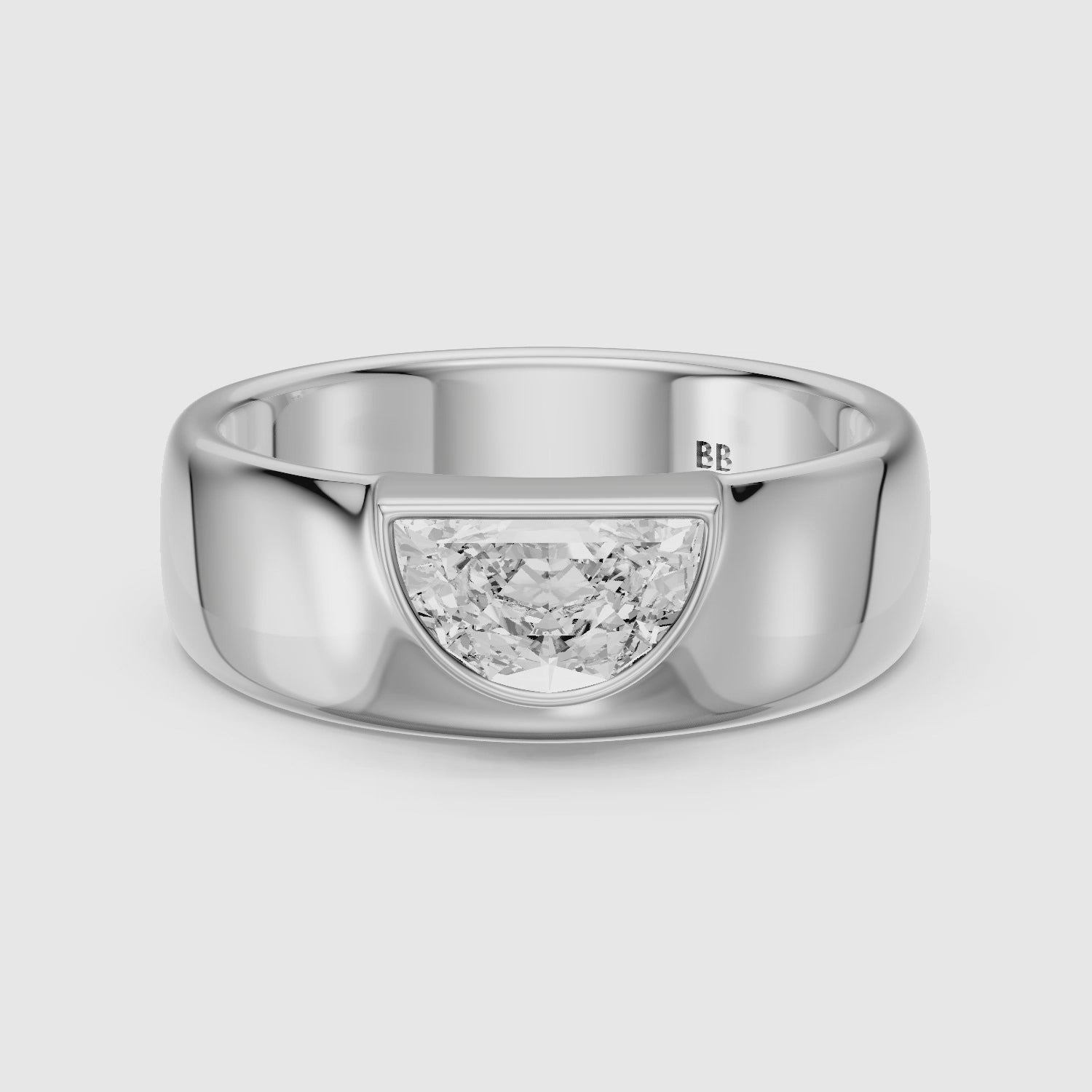 Load video: Coraline Half Moon Cut Lab Diamond Bezel Solitaire Cigar Band