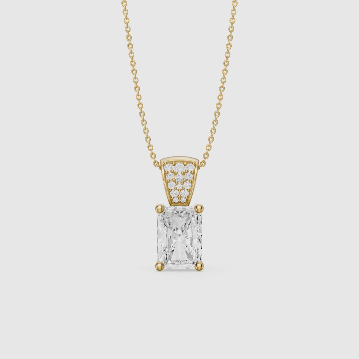 Load video: Kamila Radiant Cut Lab Grown Diamond Pendant with Pave Bail