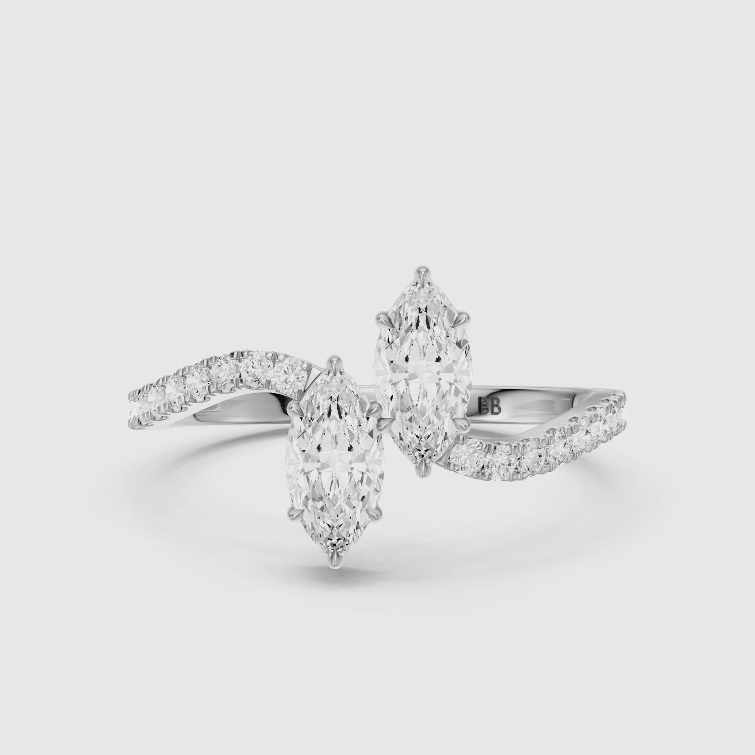 Load video: Linney Toi Et Moi Pave Ring With Both Marquise Two Stone Lab Grown Diamond