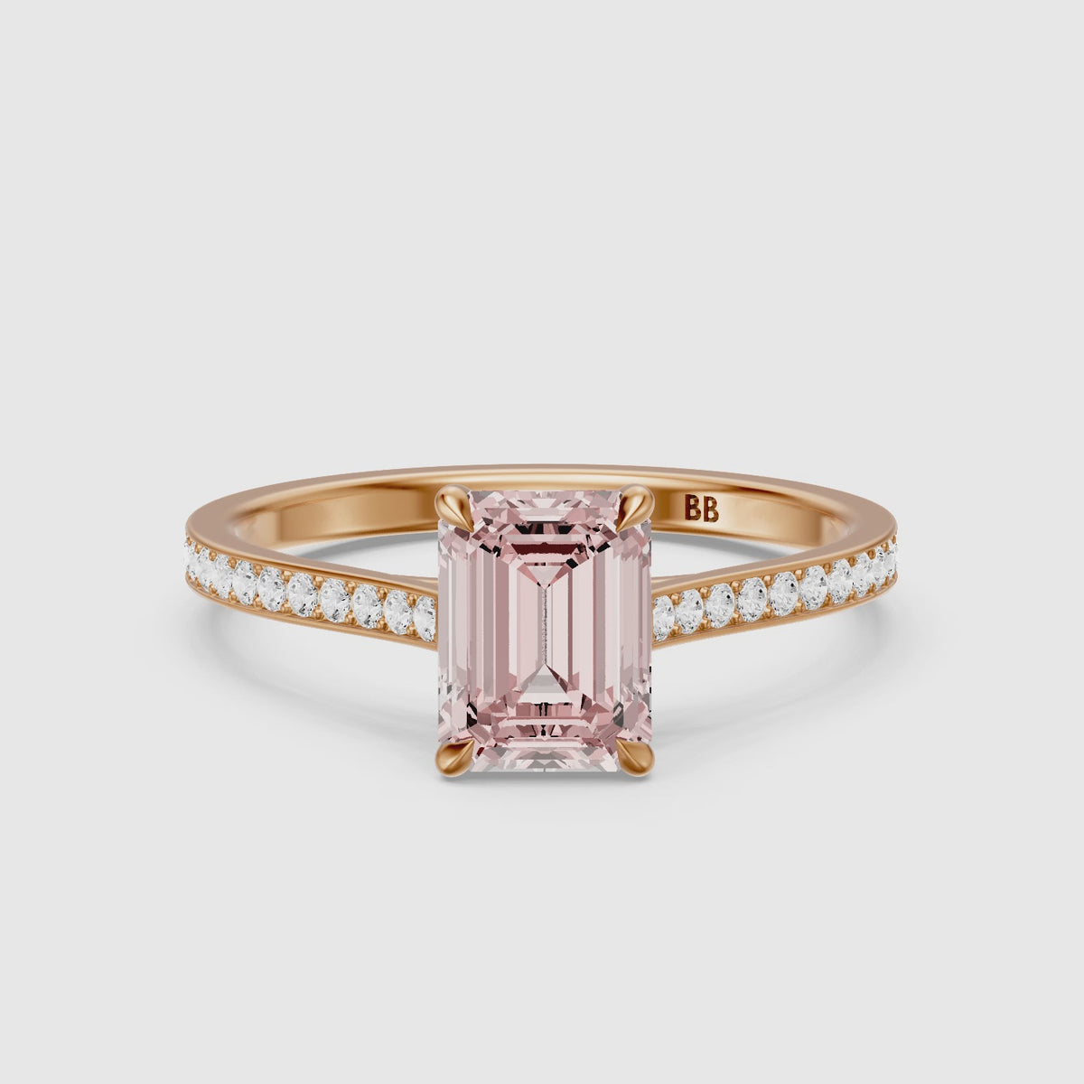 Load video: Alouette Emerald Cut Side Stone Channel Set Pink Lab Grown Diamond Ring
