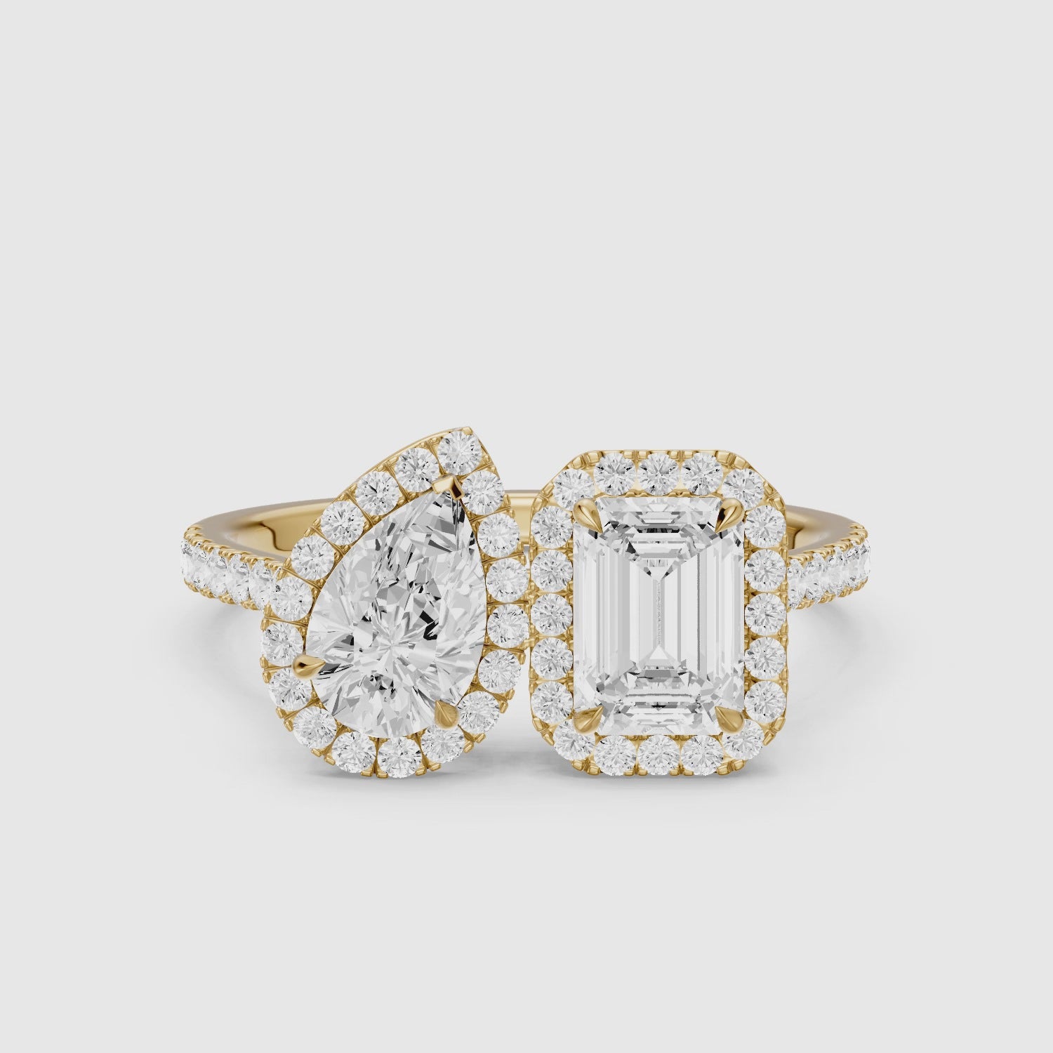 Load video: Marisa Toi Et Moi Halo Pave Ring With Pear and Emerald Lab Grown Diamond