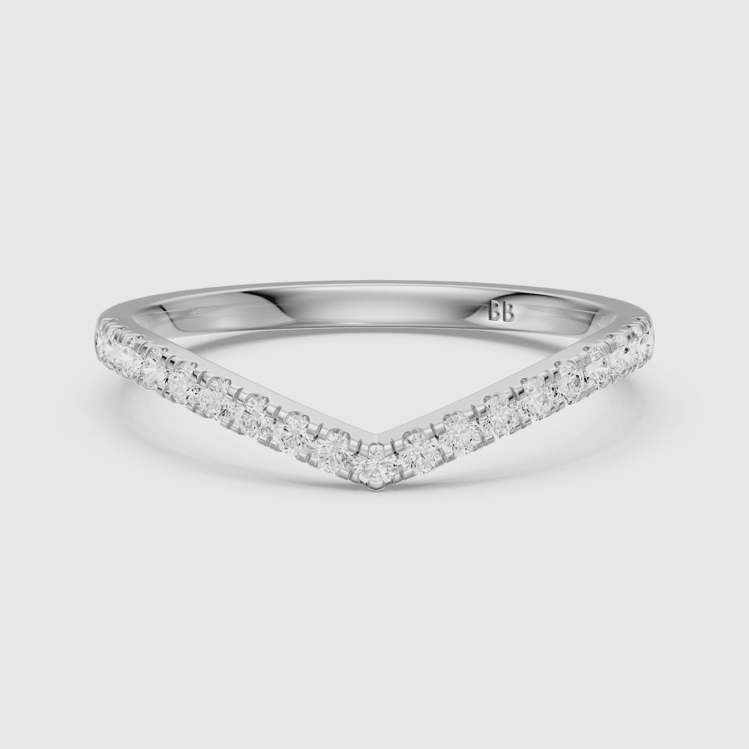 Load video: Monroe Chevron Curved Round Lab Diamond Pavé Wedding Band