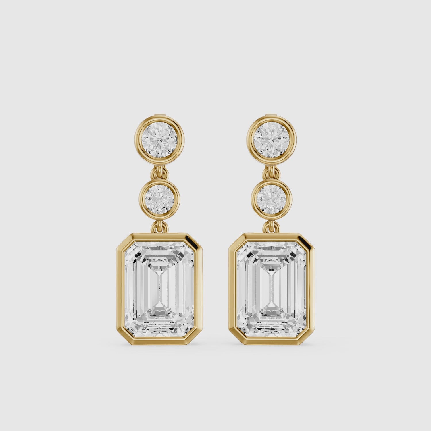 Load video: Bria Round and Emerald Cut Lab Grown Diamond Bezel Drop Earrings