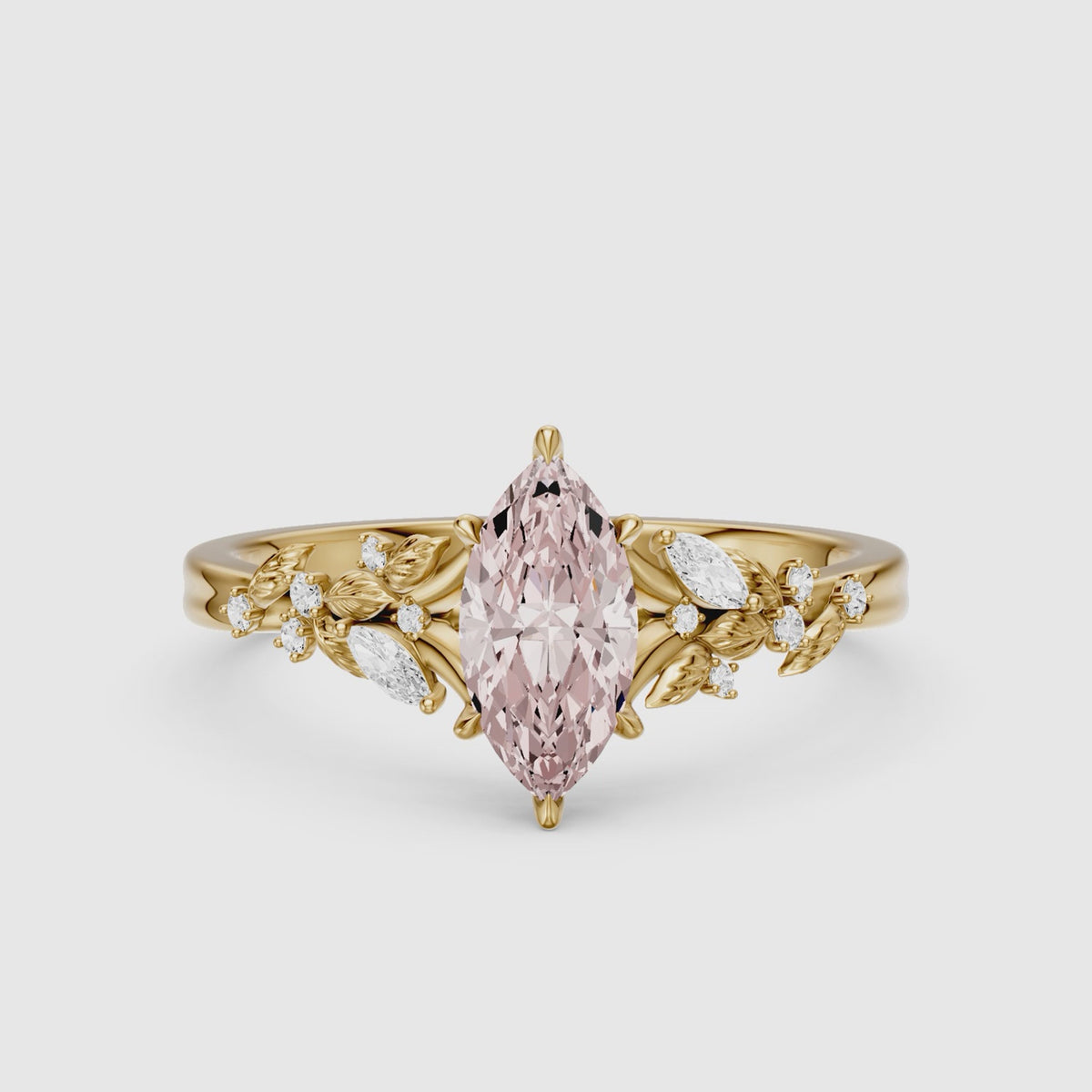 Load video: Beatrix Nature Inspired Marquise Pink Lab Grown Diamond Flower Ring