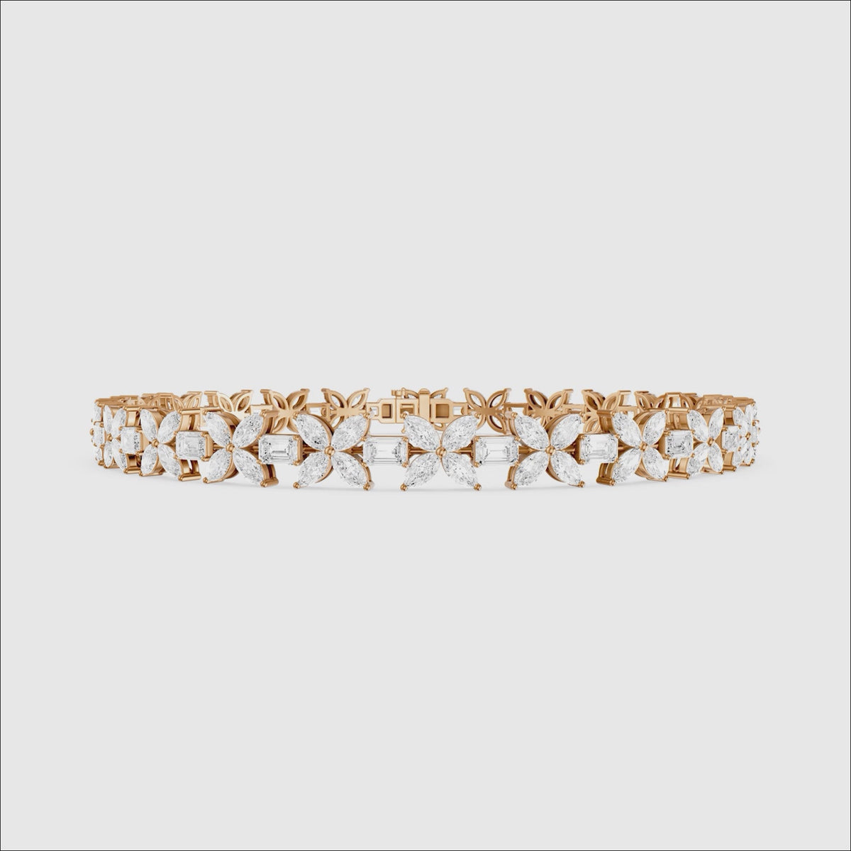 Load video: Fiorella Marquise Lab Grown Diamond Floral Bracelet with Emerald Cut Lab Diamonds