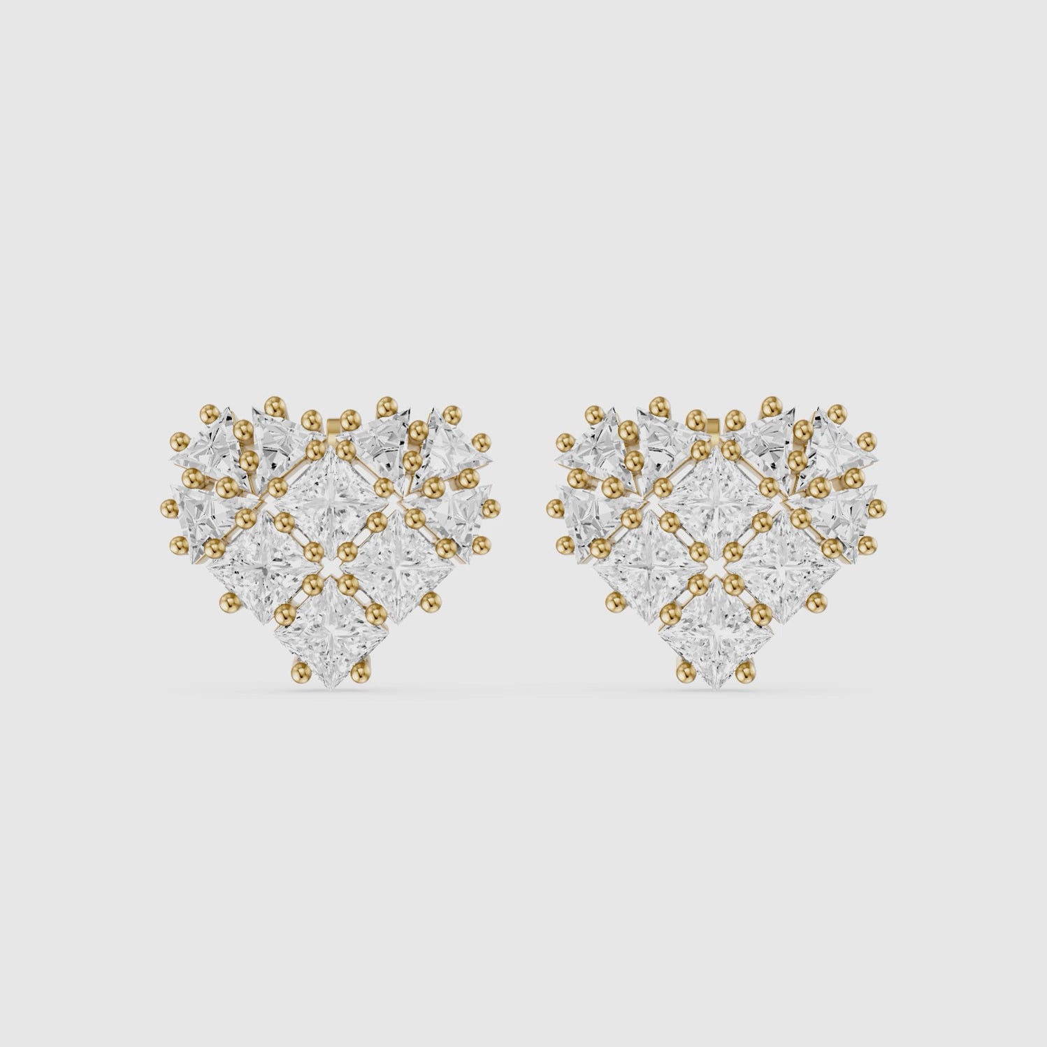 Load video: Zilla Princess and Triangle Cut lab Grown Diamond Cluster Stud Earrings