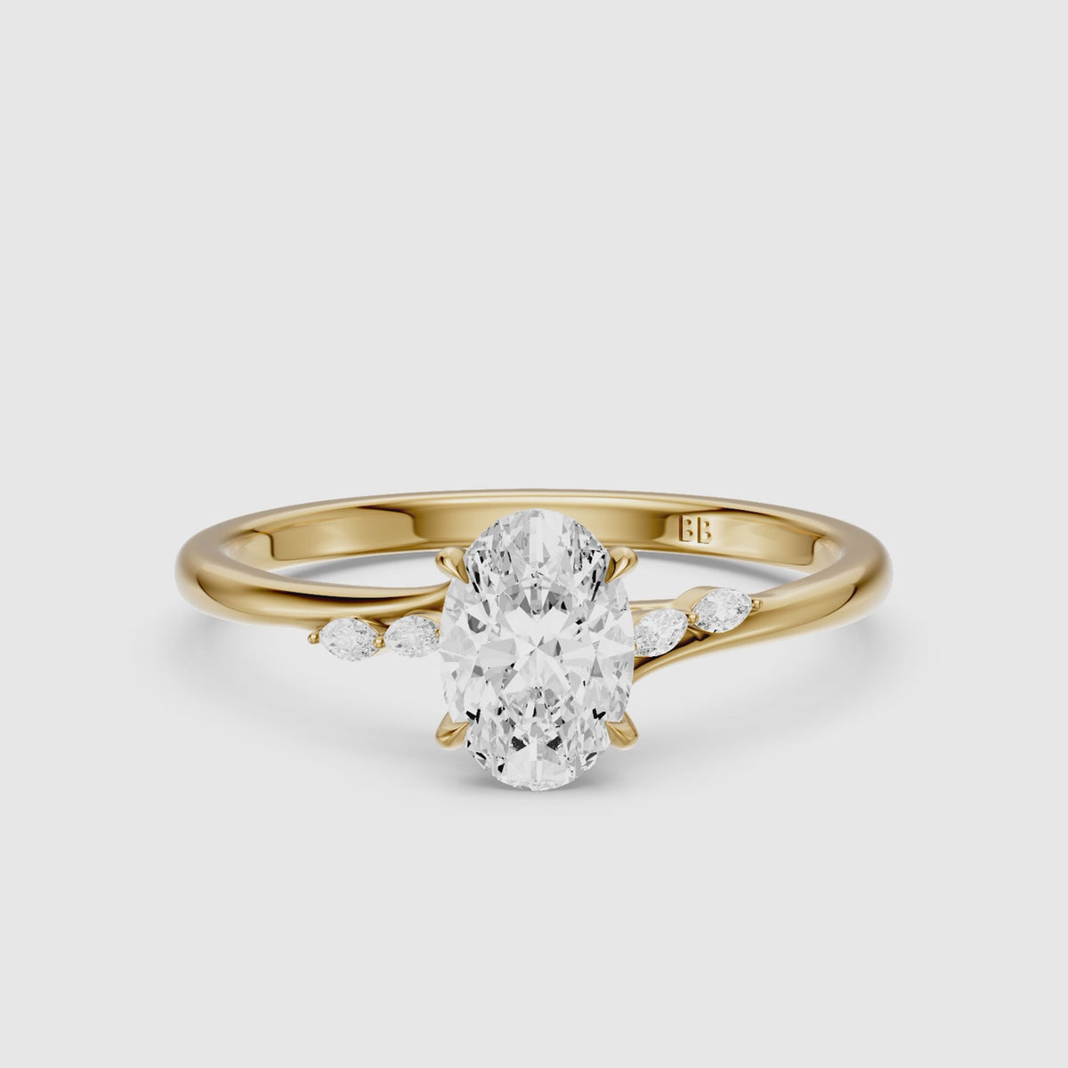 Load video: Oryn Oval Cut Hidden Halo Side Marquise Lab Grown Diamond Ring