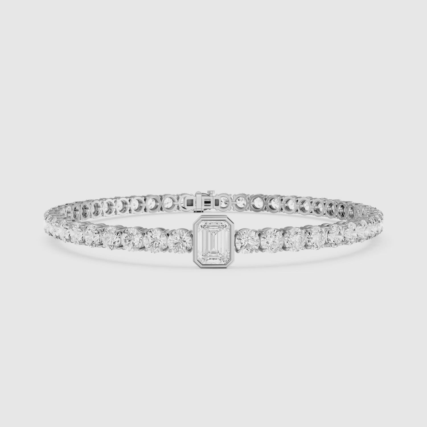 Load video: Greta Emerald Cut Lab Grown Diamond Single Station Tennis Bracelet