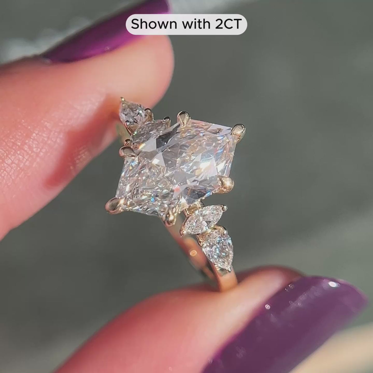 Load video: Casey Dutch Marquise Hidden Halo Lab Grown Diamond Ring with Side Stones