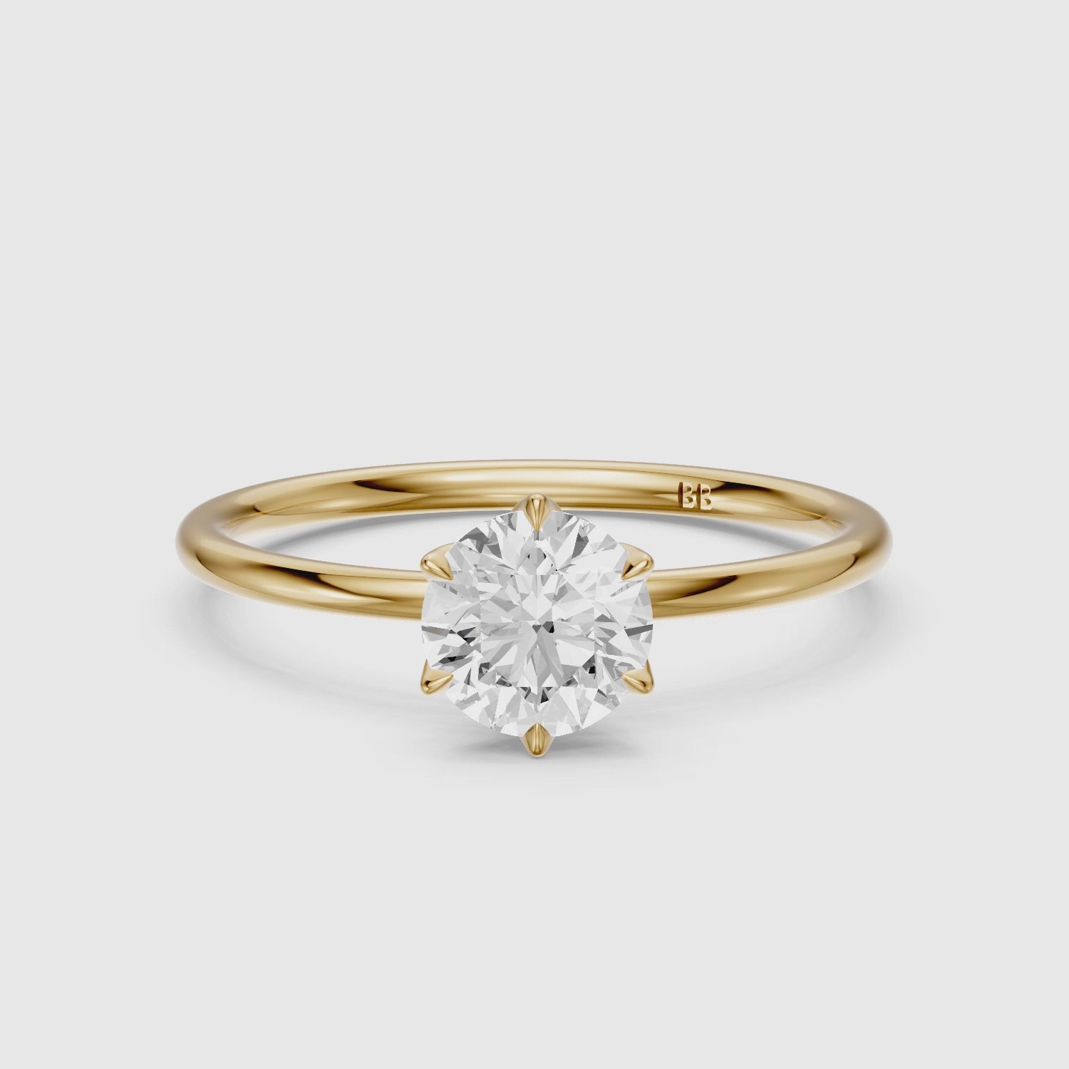 Load video: Ruth 6 Prong Tulip Setting Round Solitaire Lab Diamond Ring