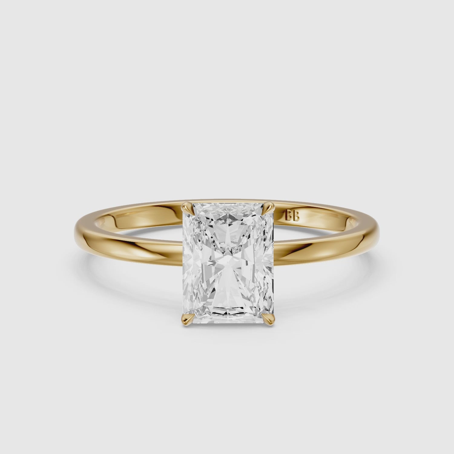 Load video: Tinaya Radiant Cut Low Profile Solitaire Lab Grown Diamond Ring