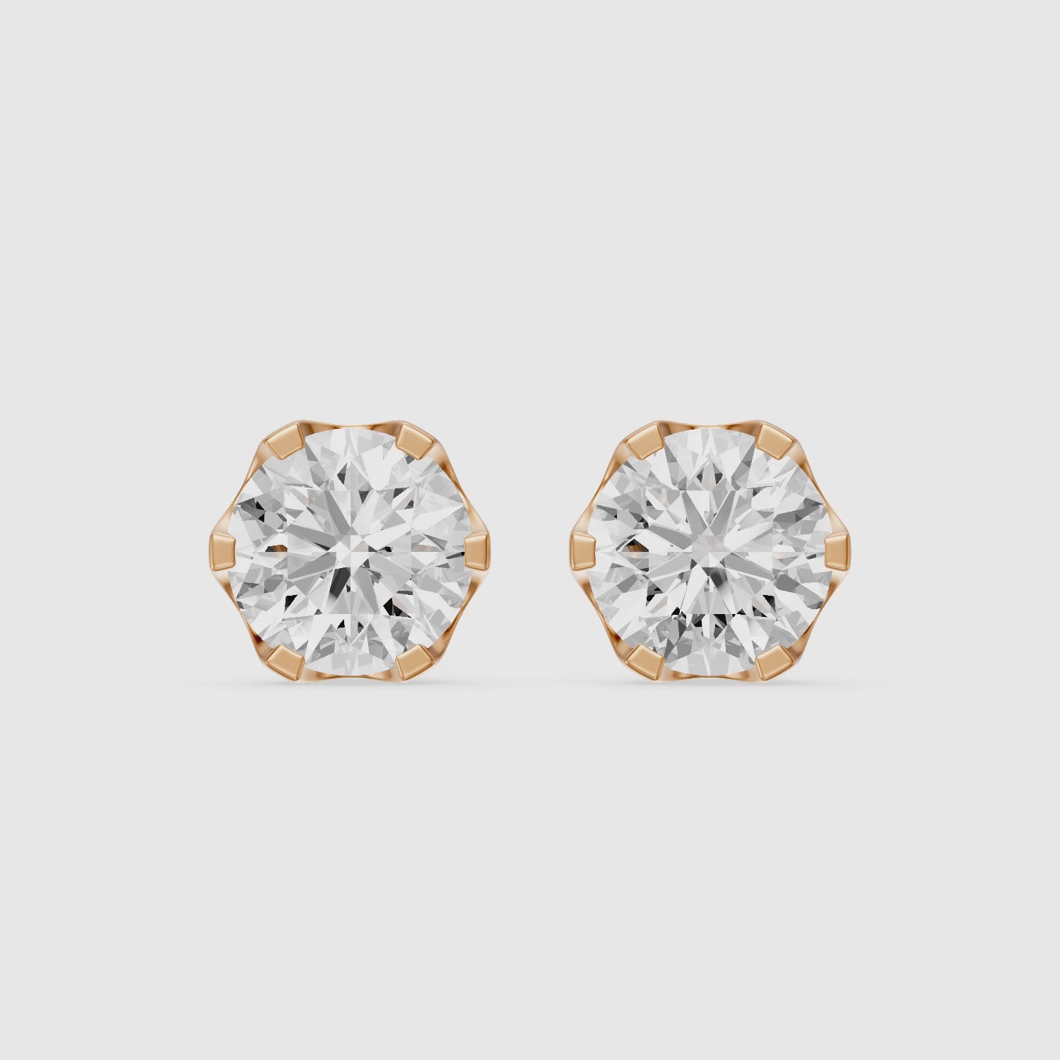 Load video: Annora Round Cut Lab Grown Diamond Six Prong Basket Stud Earrings
