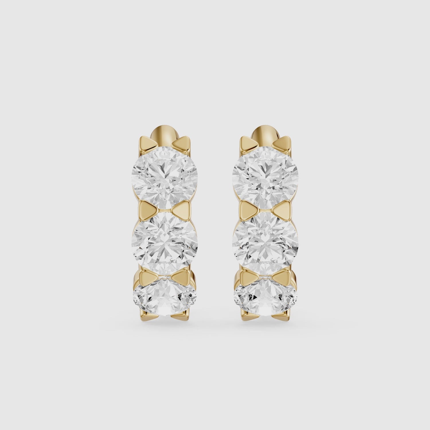 Load video: Kari Round Lab Grown Diamond Three Stone Huggie Hoop Earrings
