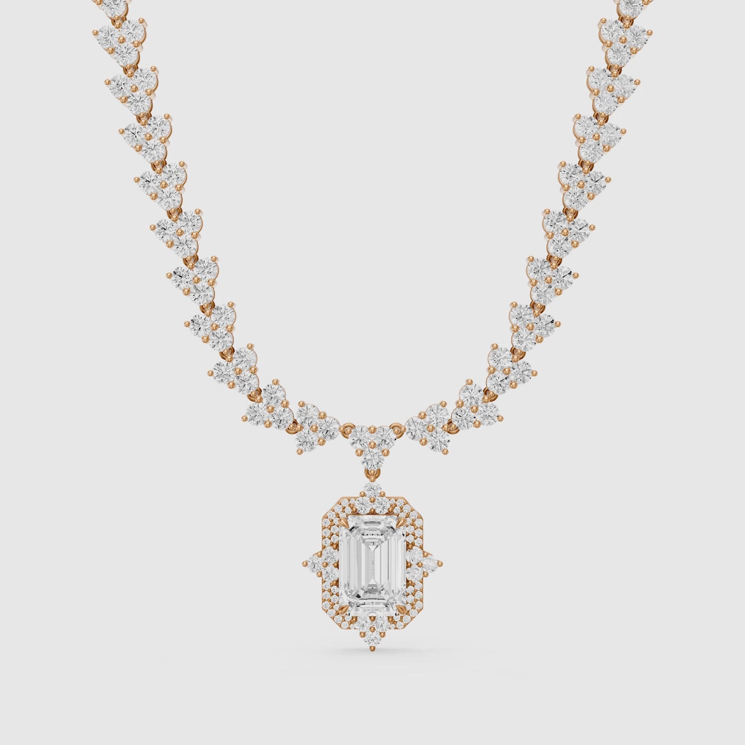 Load video: Genesis Emerald Cut Lab Grown Diamond Halo Style Tennis Necklace