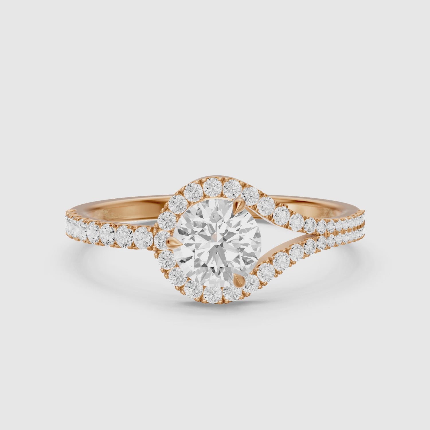Load video: Jorden Round Unique Halo Pave Side Stone Moissanite Diamond Ring