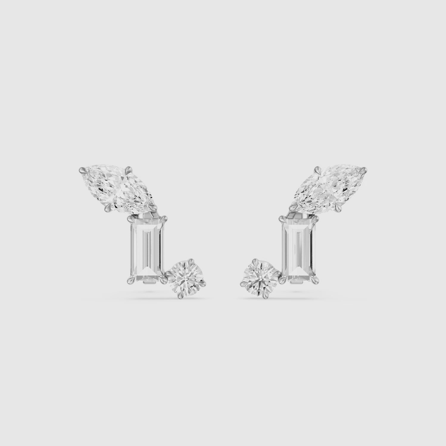 Load video: Beatriz Mixed Shape Lab Diamond Bar Cluster Stud Earrings