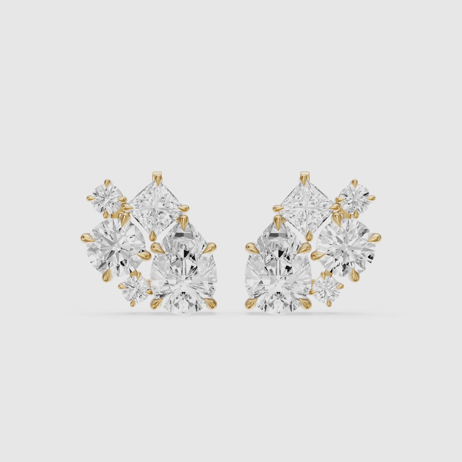 Load video: Vasilika Multi Shape Lab Grown Diamond Cluster Stud Earrings