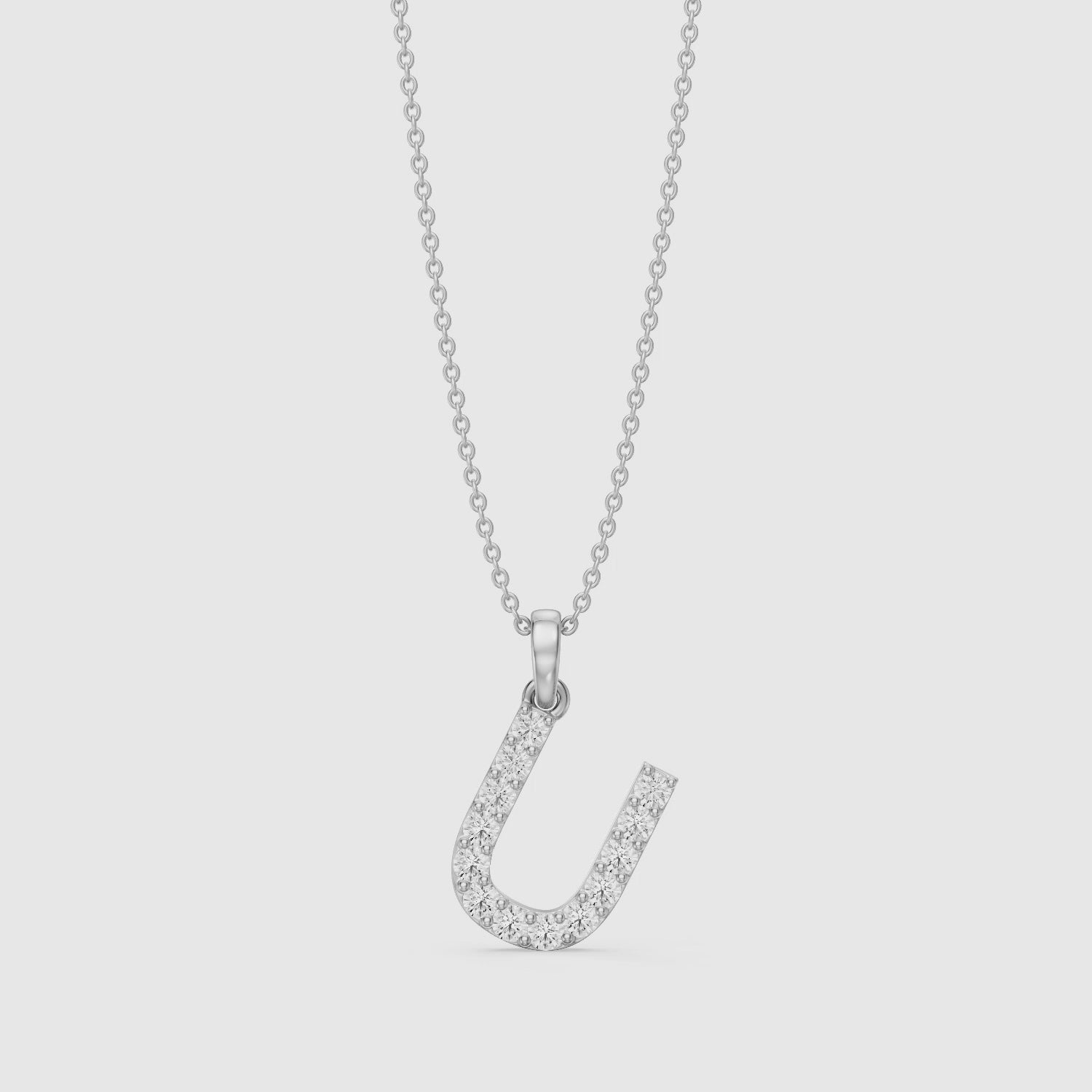 Load video: Amora Lab Grown Diamond U Initial Pendant Necklace