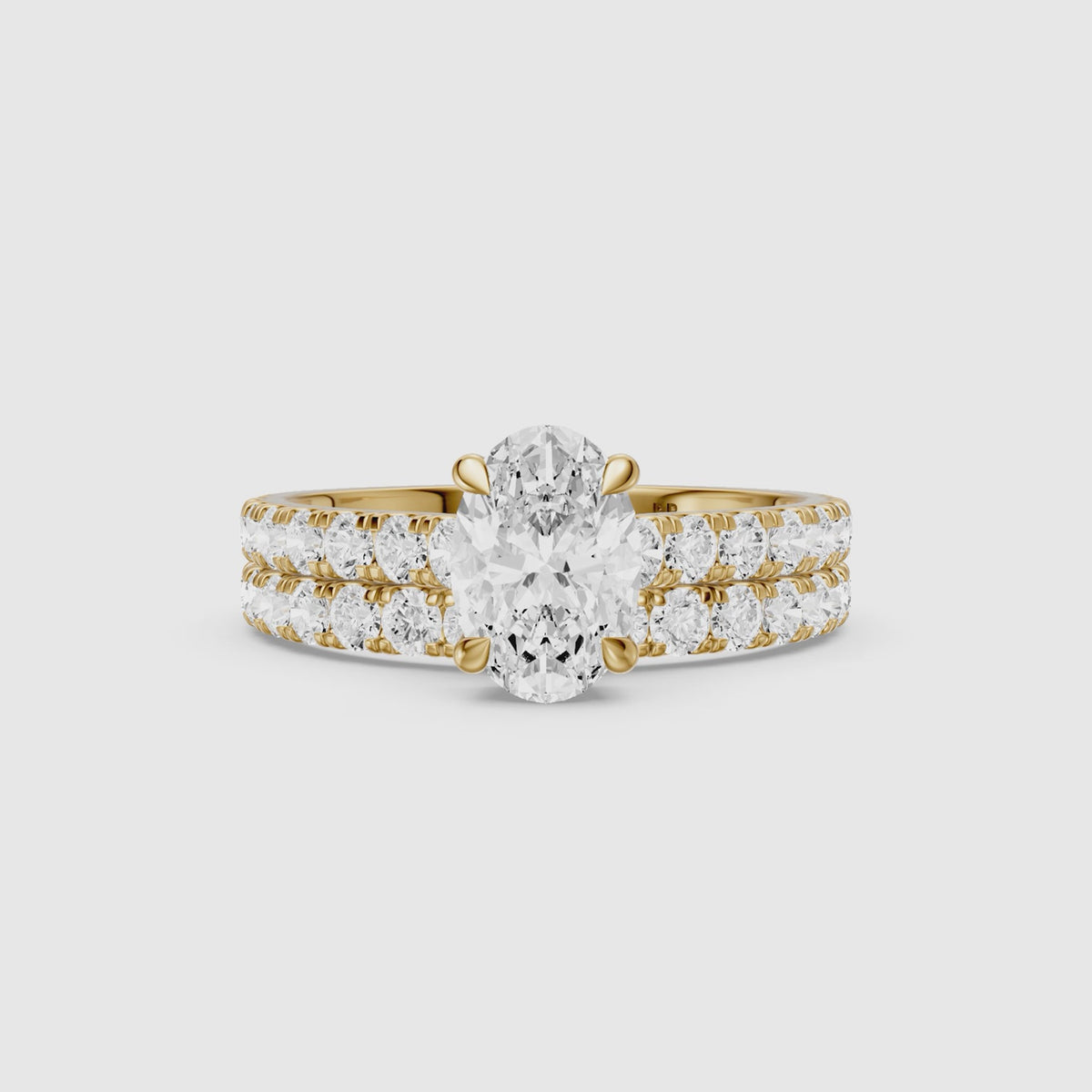 Load video: Zella Oval Cut Lab Grown Diamond Hidden Halo Pave Bridal Set