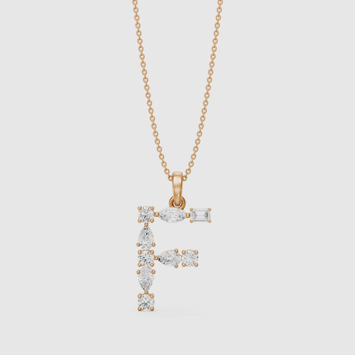 Load video: Mireille Multi Shape Lab Grown Diamond Initial F Pendant