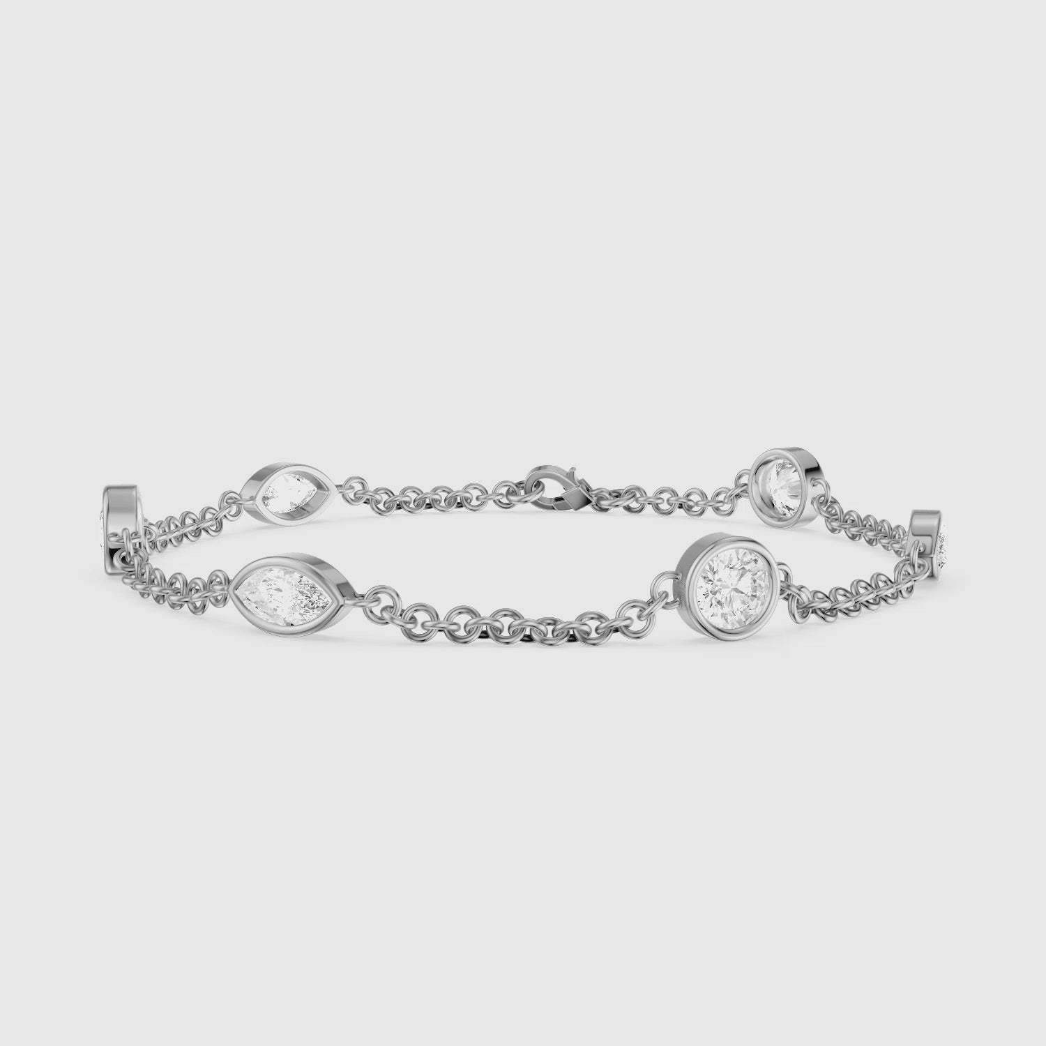 Load video: Erica Round and Marquise Lab Grown Diamond Station Chain Bracelet