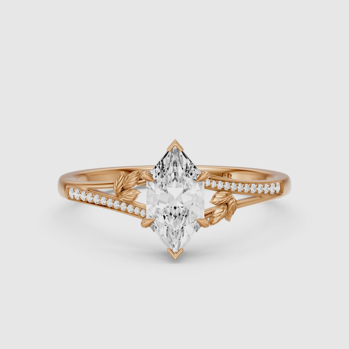 Load video: Calla Nature Inspired Dutch Marquise Cut Lab Grown Diamond Split Shank Ring