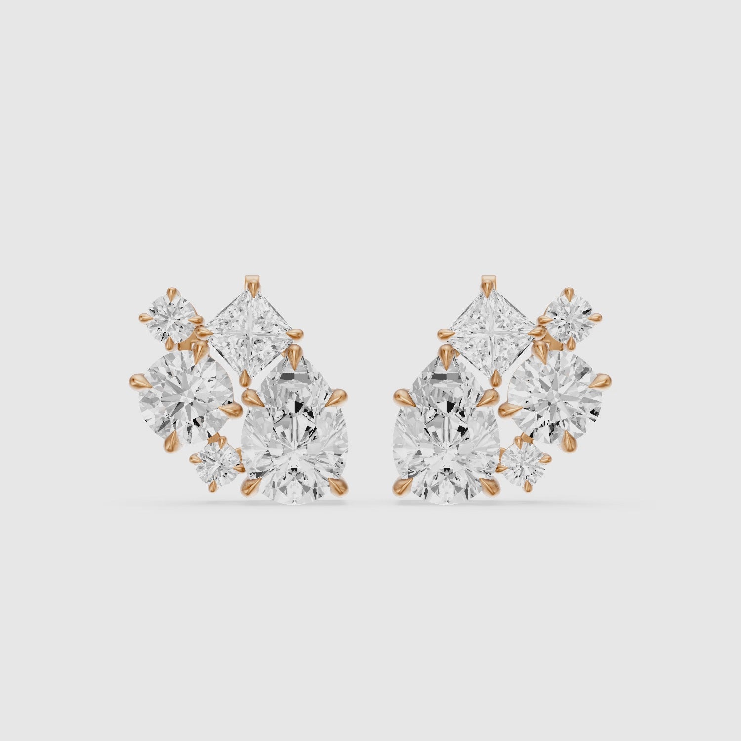 Load video: Vasilika Multi Shape Lab Grown Diamond Cluster Stud Earrings