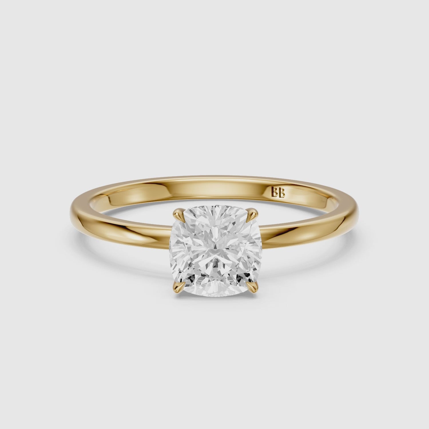 Load video: Skylyn Cushion Cut Low Profile Solitaire Lab Grown Diamond Ring