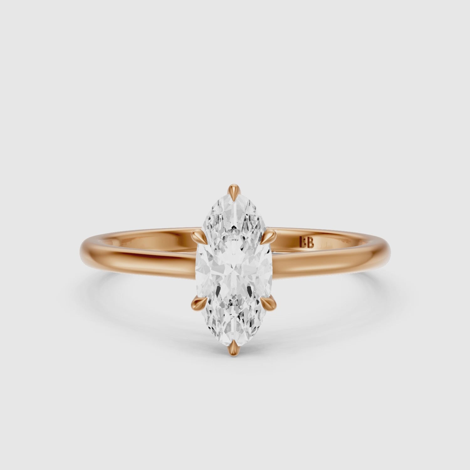 Load video: Jette Moval Cut Moissanite Diamond 6 Prong Solitaire Ring