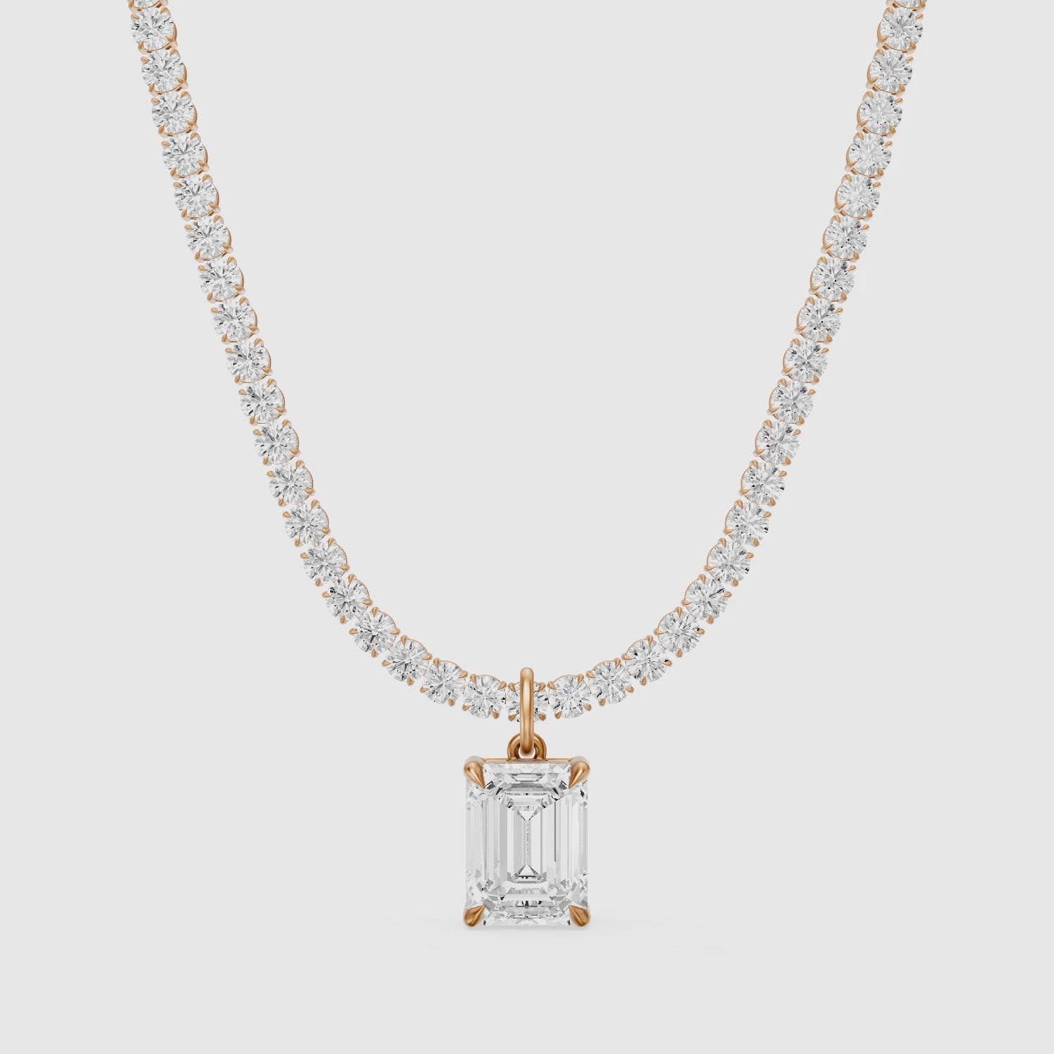 Load video: Madelyn Emerald Cut Lab Grown Diamond Drop Tennis Necklace
