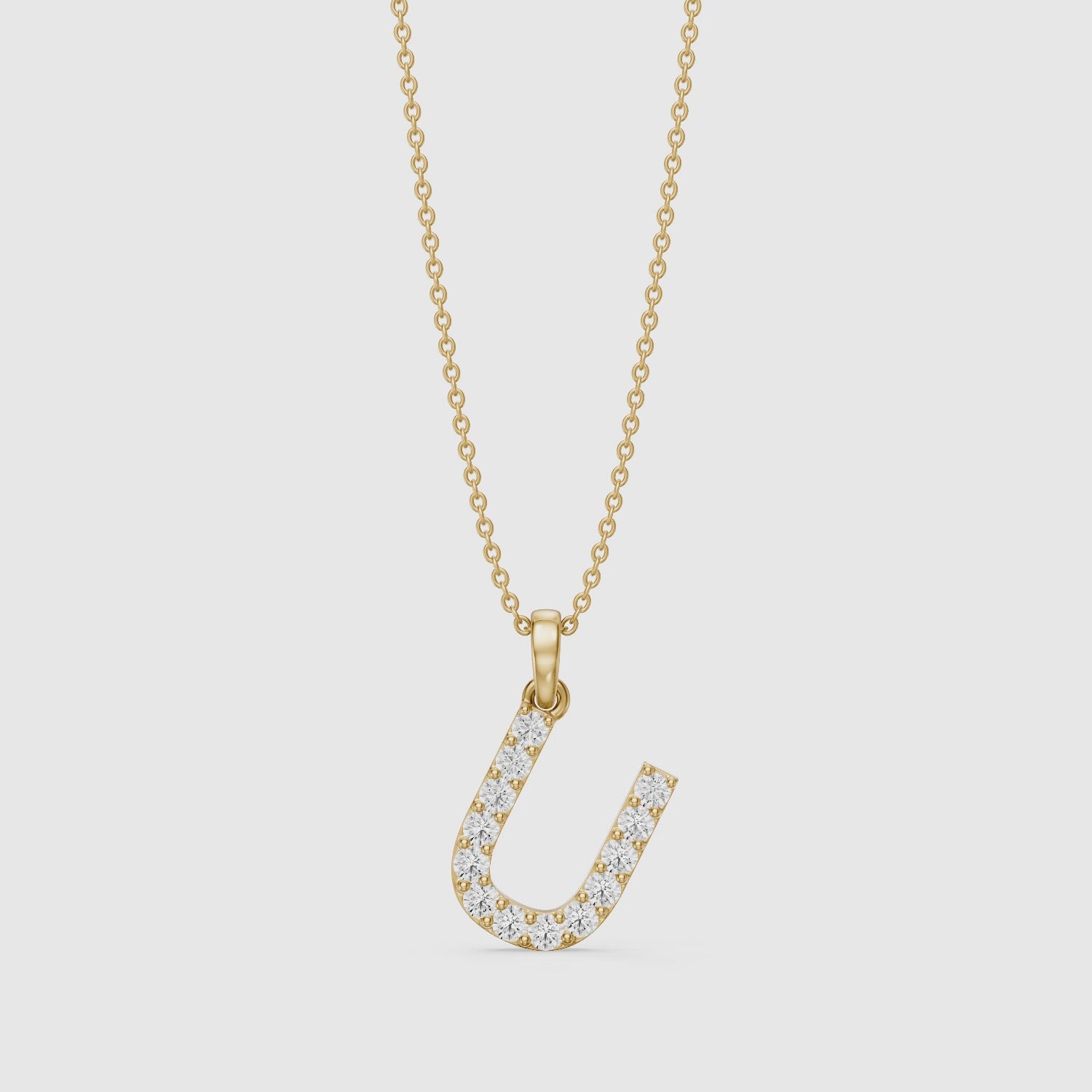 Load video: Amora Lab Grown Diamond U Initial Pendant Necklace