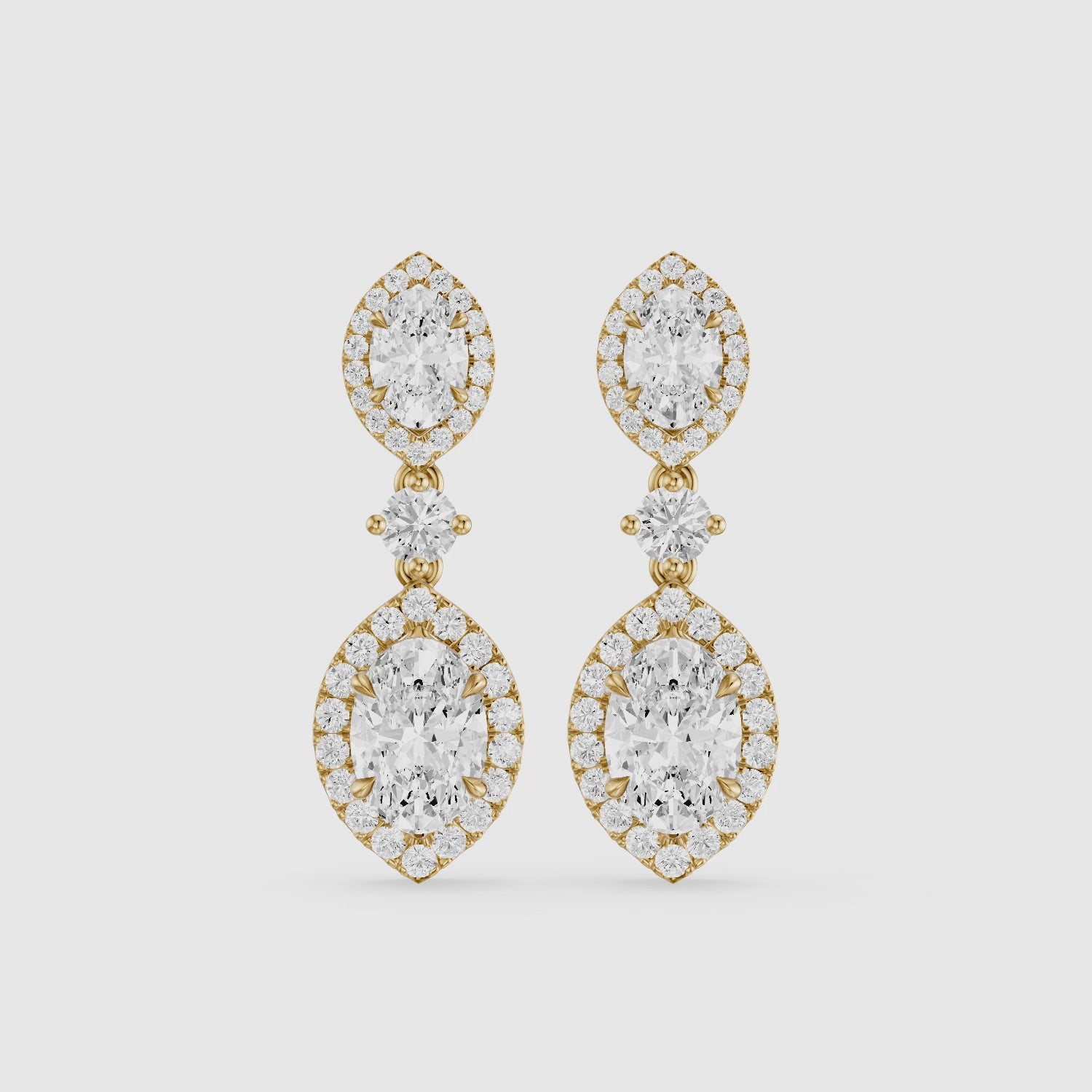 Load video: Gwen Oval and Round Lab Grown Diamond Halo Drop Earrings