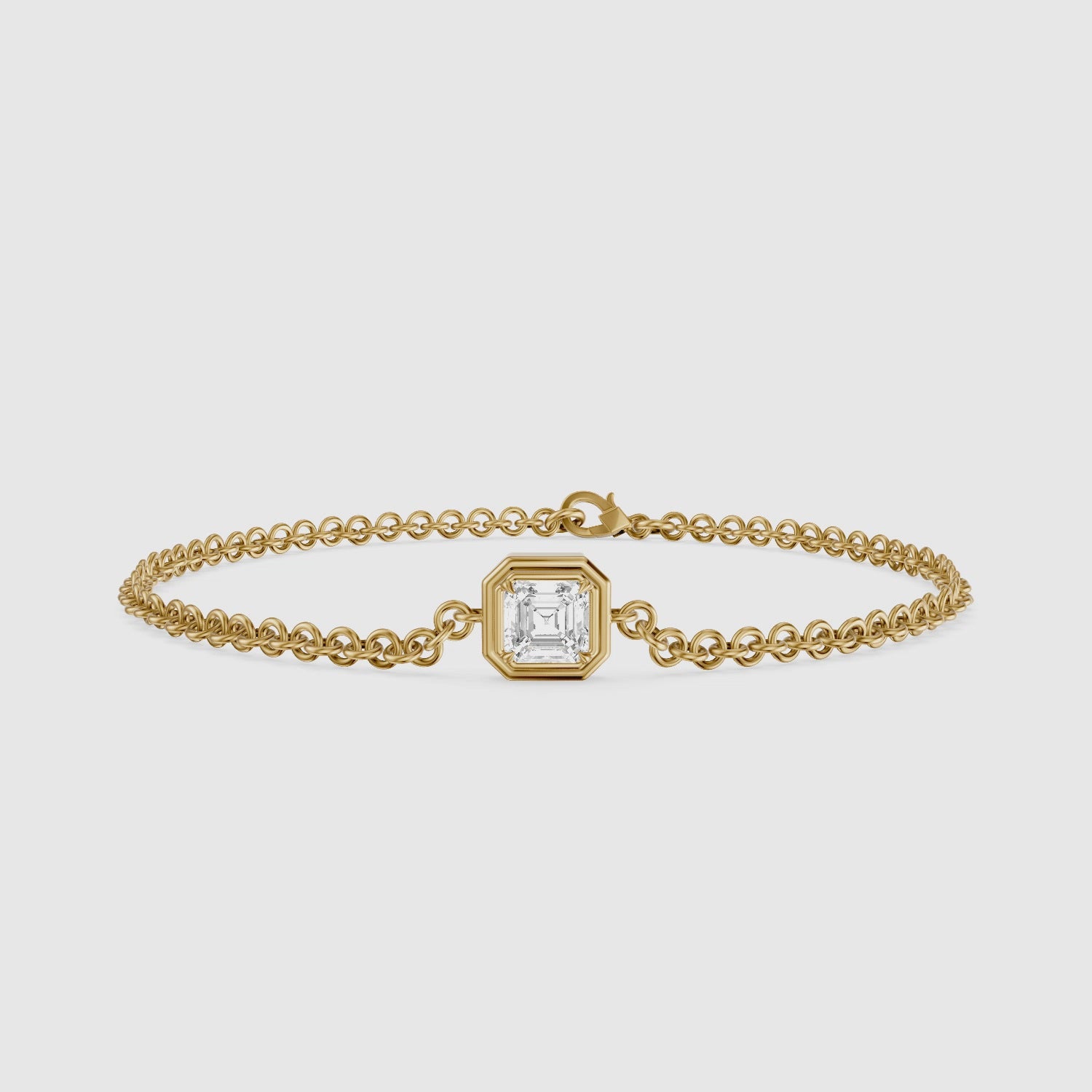 Load video: Lucie Bezel Set Asscher Lab Grown Diamond Chain Bracelet