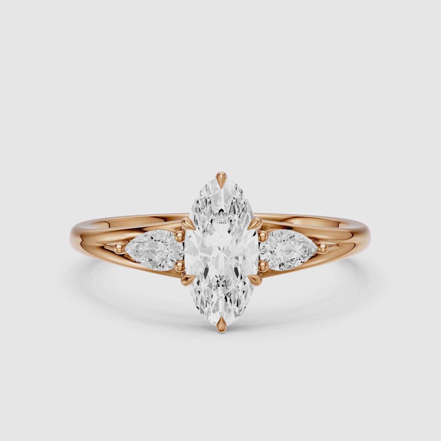 Load video: Connie Moval Lab Grown Diamond Three Stone Ring with Pear Side Stones