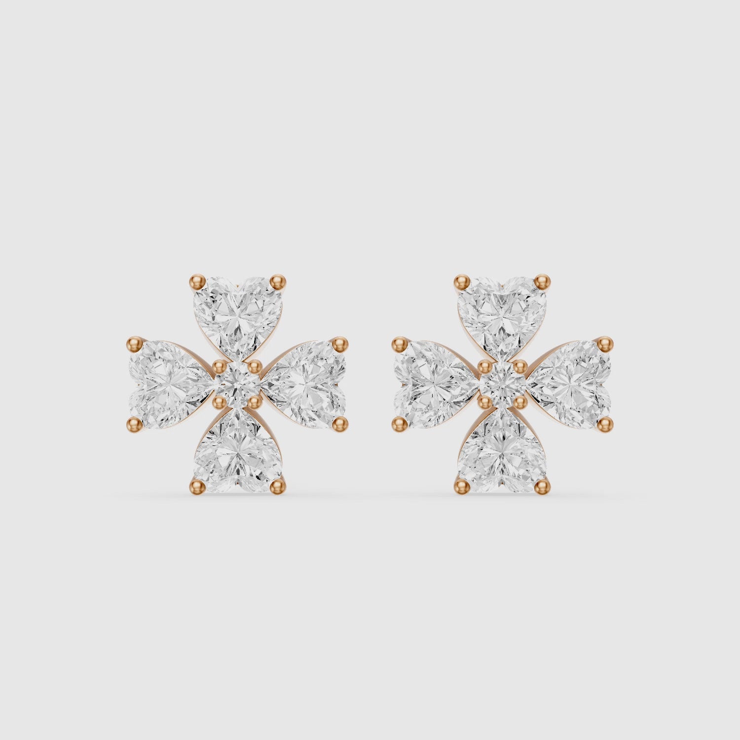Load video: Galatea Heart Cut Lab Grown Diamond Floral Bloom Stud Earrings