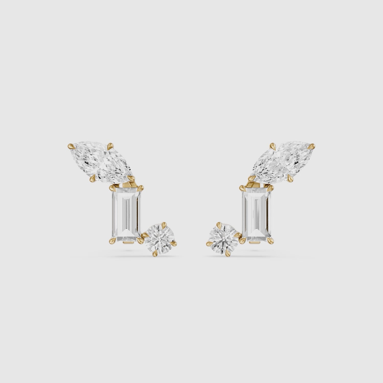 Load video: Beatriz Mixed Shape Lab Diamond Bar Cluster Stud Earrings