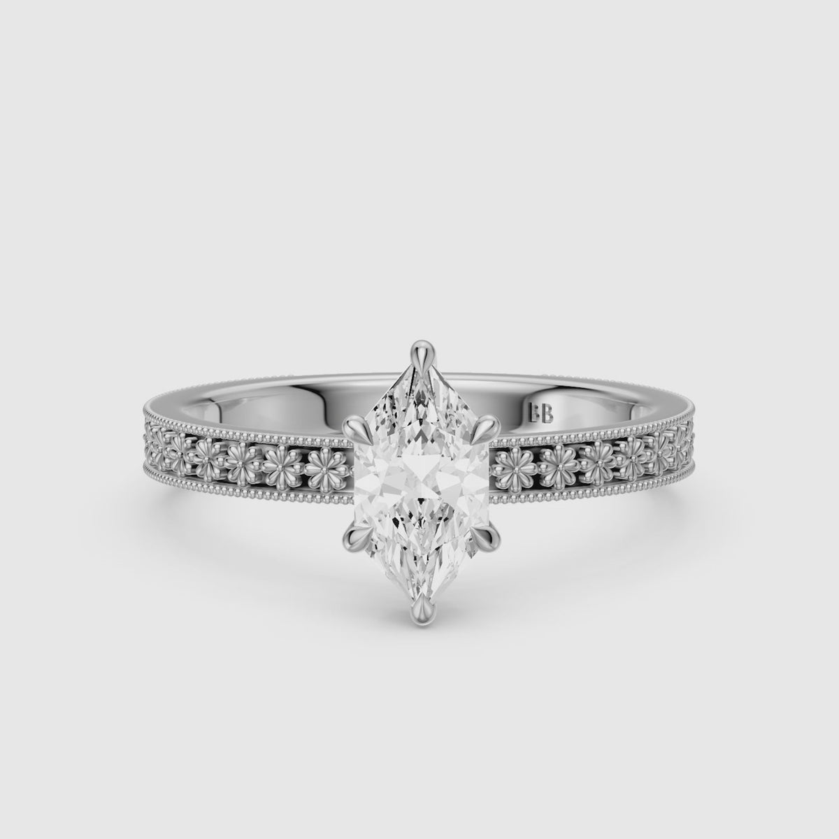 Load video: Clover Dutch Marquise Lab Grown Diamond Vintage Solitaire Engagement Ring
