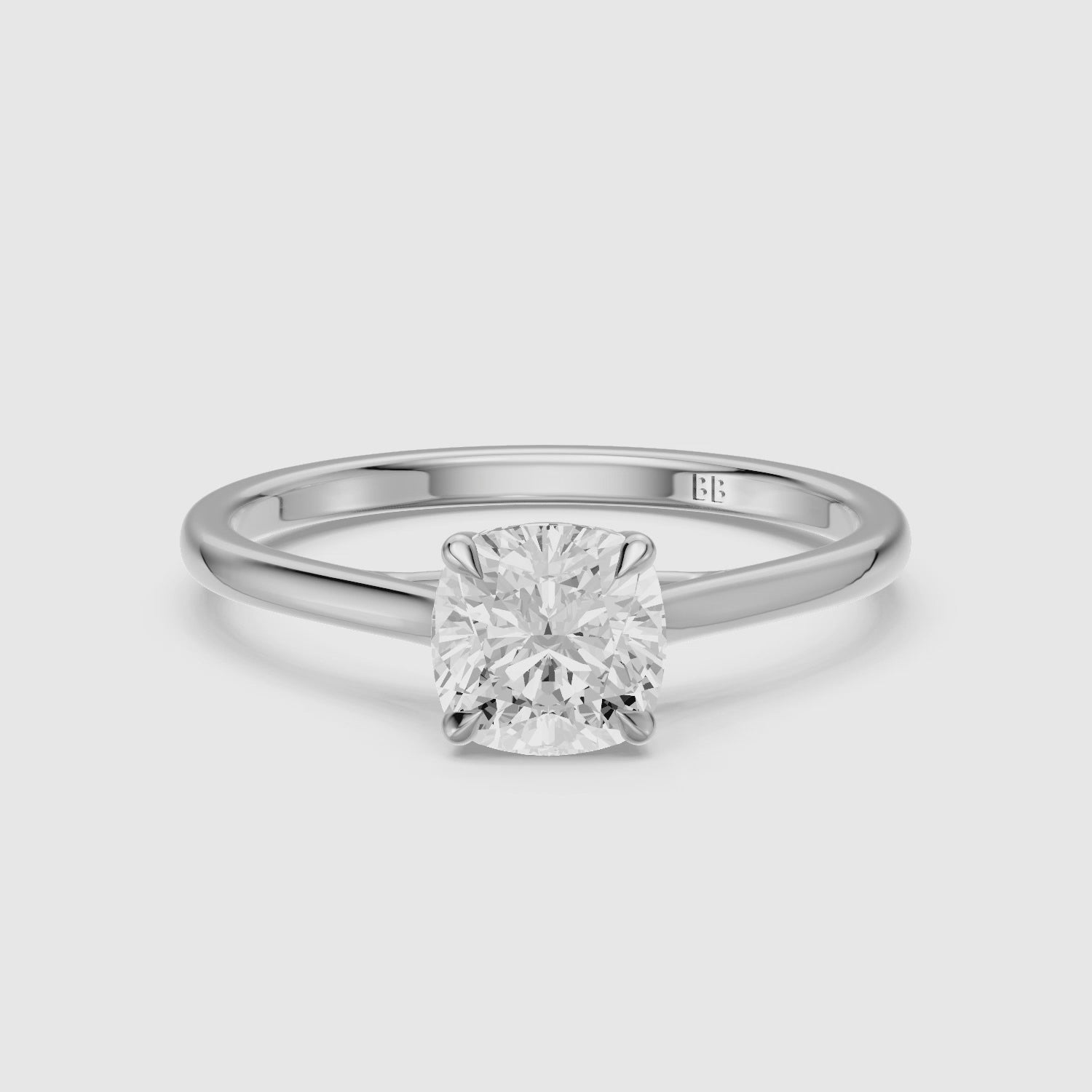 Load video: Corina 4 Prong Cushion Cut Solitaire Moissanite Diamond Ring