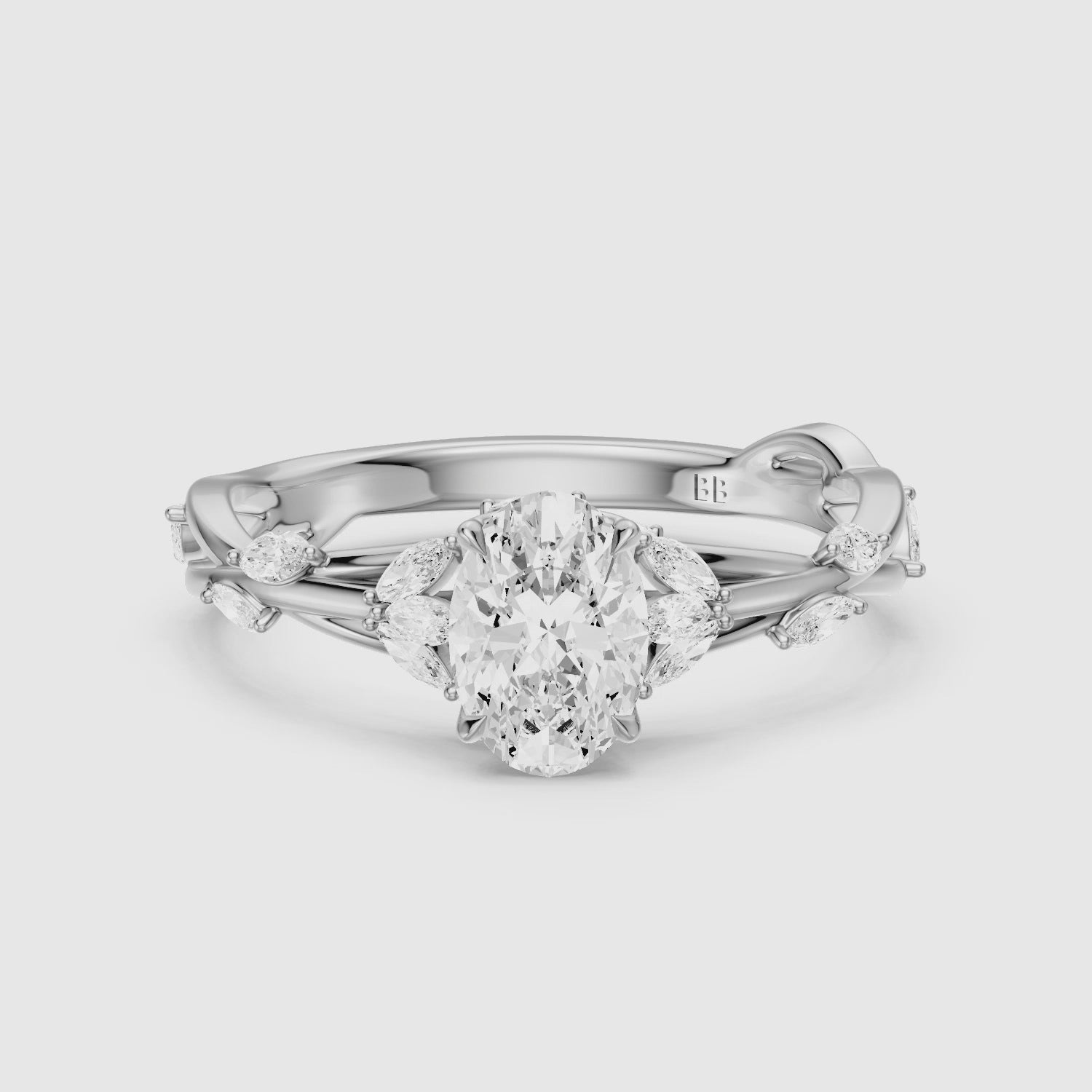 Load video: Alessia Oval Cut Secret Garden Lab Grown Diamond Ring with Side Stones